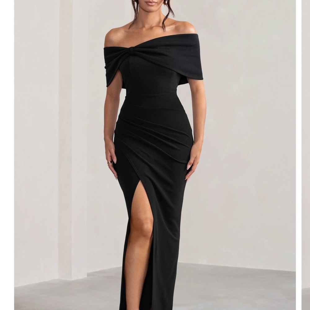Club L London Strapless Black Bow Detail Dress